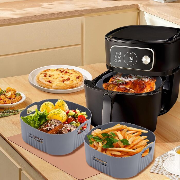 Силіконова форма для фритюрниці YINGRACE 22 см, аксесуари для фритюрниці 2 шт. Силіконова форма для випічки XXL 7.2 л, 8.3 л, COSORI 5.5 л, багаторазова замість паперу для випічки аксесуари для фритюрниці сірий