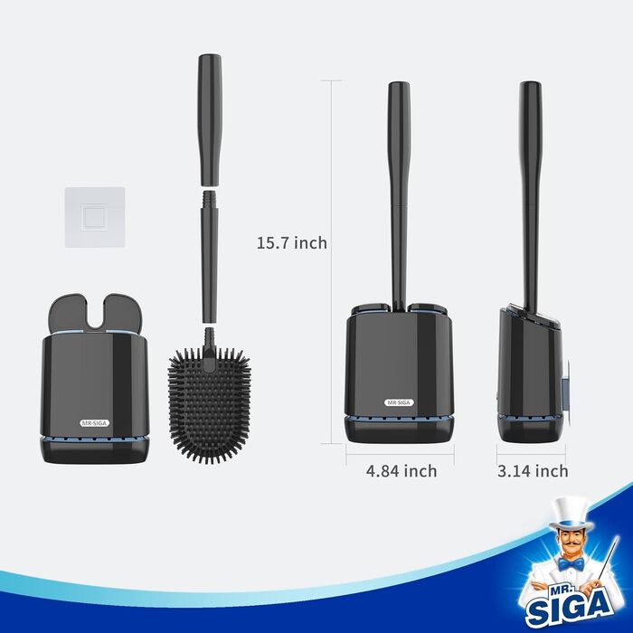 Щітка для туалету з тримачем, щітки для туалету з настінним тримачем для ванних кімнат, чорна