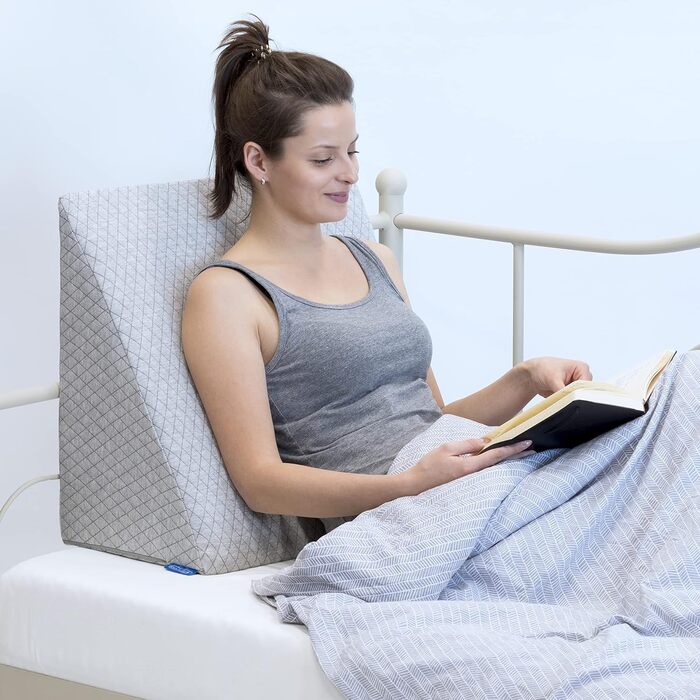 Подушка для спини Badum - Клиноподібна подушка для ліжка - 60 x 50 x 30 см - Подушка для книги, дивана, дивана, подушка для читання, подушка для читання, перегляду телевізора, чохол, який можна прати, регульована товщина