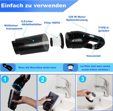 Акумуляторний ручний пилосос акумуляторний, безмішковий 15000Pa ручний пилосос акумуляторний безмішковий Переможець тесту вологого