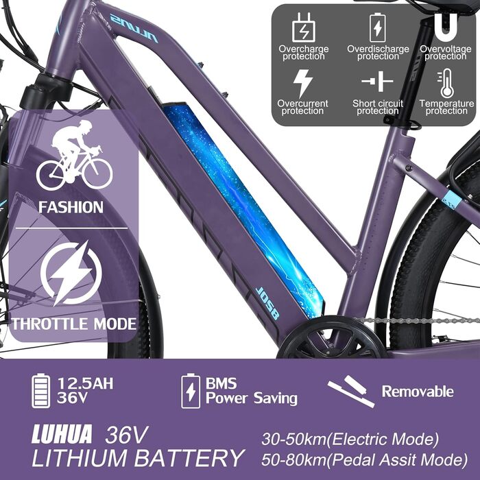 Електричний гірський велосипед Hyuhome E-MTB, 36V 12.5Ah, 27.5 дюймів, 7-швидкісна коробка передач, подвійні дискові гальма Shimano