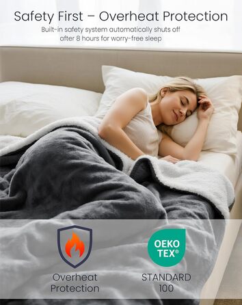 Ковдра з підігрівом anysun, нагрівальні подушечки 200x180 см, ковдра з підігрівом та автоматичним вимкненням, 6 налаштувань нагріву, 10-годинний таймер, електрична ковдра з підігрівом та захистом від перегріву для ліжка, дивана, можна прати в пральній маш