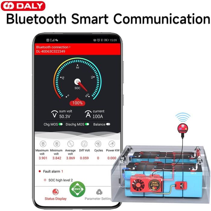 Паралельний модуль DALY BMS 1 A з вентилятором Smart BMS LiFePo4 8S 24 В 250 А та портом CAN, Smart BMS Bluetooth ключ для літієвих акумуляторів 3,2 В, інвертор, ДБЖ та домашня система зберігання (Li-ion 16S 60V CAN BT, 120A вентиляторпаралельний Module1A
