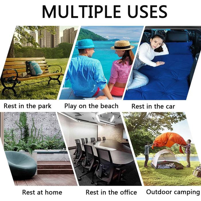 Надувний матрац Icelus для автомобілів, позашляховиків, з повітряним насосом, 195 * 130 * 15 см, надувний кемпінговий комбінований матрац для заднього сидіння автомобіля, товстіший матрац для багажника, ліжко для кемпінгу, подорожей на свіжому повітрі, De