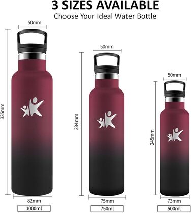 Пляшка для води з нержавіючої сталі, термос 750 мл, без BPA, ізольована пляшка з трубочкою, двостінна ізольована пляшка, герметична спортивна пляшка для води, для походів, фітнесу, йоги, кемпінгу, Rojo-negro 750 мл