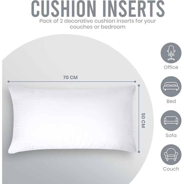 Комплект постільної білизни Utopia з 2 предметів, наповнювач для подушок 50 x 70 см, внутрішні подушки для подушок для голови та диванних подушок (білий)
