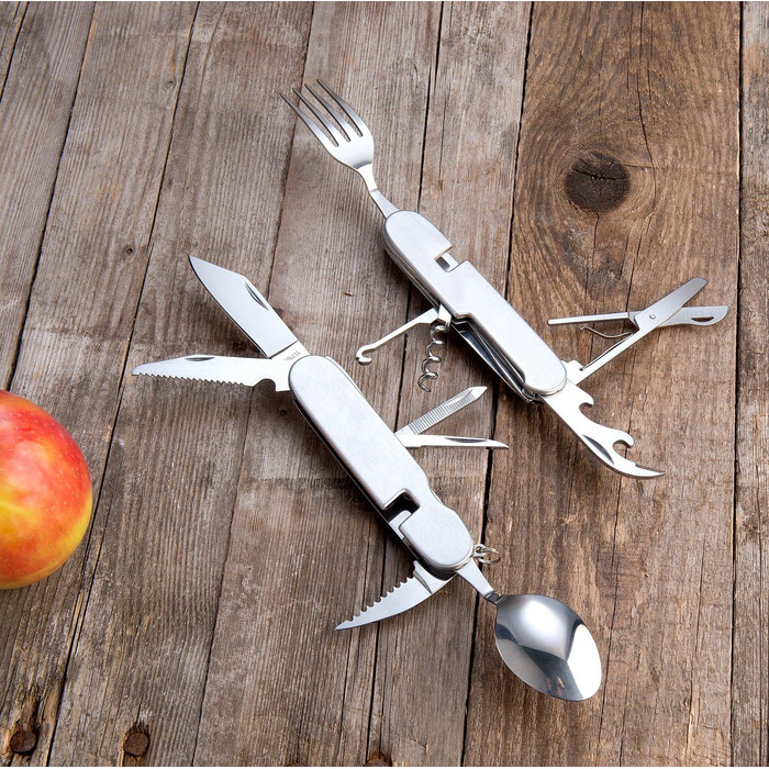 Міні-кишеньковий ніж Semptec Urban Survival Technology набір із 2 предметів, 14 складних столових приборів та кишенькового ножа з нержавіючої сталі (багатофункціональний, з виделками, роздільний, кишеньковий)