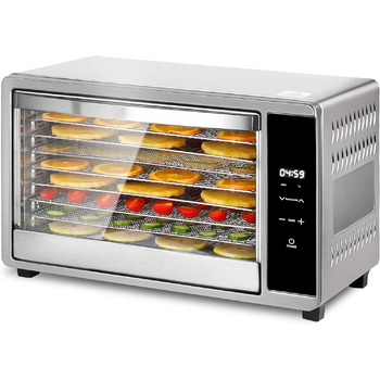 Дегідратор Skyehomo з нержавіючої сталі, дегідратор 650 Вт 0,8 м дегідратор з регулятором температури (35-80 C), таймер на 24 години, 8 рівнів сушильної машини з решіткою з нержавіючої сталі, дегідратор їжі для м'яса, фруктів, овочів, трав