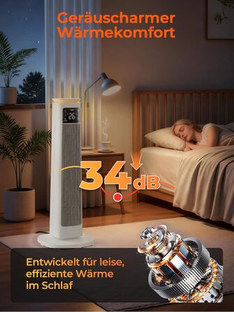 Енергозберігаючий вентилятор-обігрівач, керамічний вентилятор-обігрівач PTC потужністю 2000 Вт, тиха робота, режим ECO для низького енергоспоживання, пульт дистанційного керування, таймер, захист від перегріву та перекидання, електричний обігрівач для дом