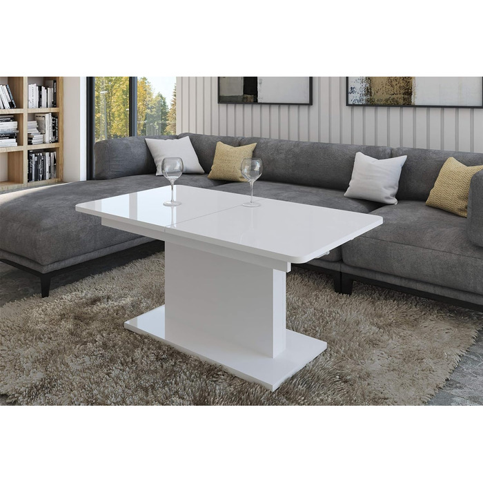 Розсувний журнальний столик designimpex DC-1, регульована висота 126/168 см, білий глянець, сучасний, універсальний стіл для вітальні, обідній стіл, журнальний столик, журнальний столик до дивана, що економить місце, високоякісний журнальний столик для ві