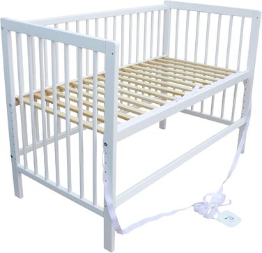 Дитяче ліжко Micoland - Приліжкове ліжко - Дитяче ліжко 120x60 см Трансформоване ліжко з ремінцем та колесами (біле) Біле