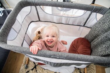 Дитяче ліжечко Momi SMART Bed 4-в-1 до 15 кг, приліжкове ліжечко для немовлят з матрацом, регульована висота, сірого кольору, одномісне