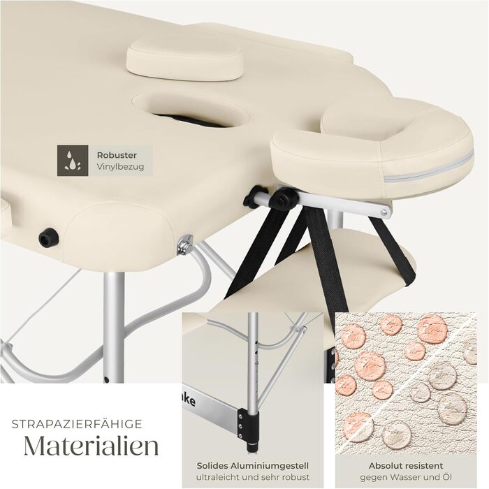 Зонний масажний стіл, складний масажний стіл, регульований по висоті алюмінієвий масажний стіл, портативне масажне ліжко з аксесуарами, підголівник, підлокітник, сумка для перенесення - бежевий. Ширина без підлокітників 78 см. Бежевий., 3-