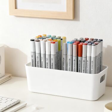 Набір з 12 вузьких білих пластикових коробок для зберігання, пластикових кошиків для зберігання з ручками, пластикових коробок-органайзерів для кухонних шаф, білих коробок для зберігання на кухню, ванну кімнату, косметику, офіс