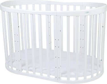 Дитяче ліжко Waldin Oval, комплект трансформованого 7-в-1, ліжечко, дитяче ліжко з матрацом, пеленальний столик, приліжкове ліжечко, дерево білого кольору, комплект тканини не входить до комплекту