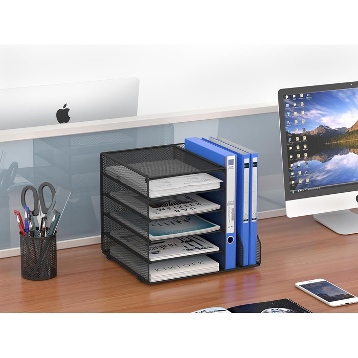 Металевий органайзер для офісного столу EasyPAG A4 із 7 кишеньками, тримач для документів, лоток для файлів, тримач для журналів, лоток для листів, органайзер для паперових журналів, чорний