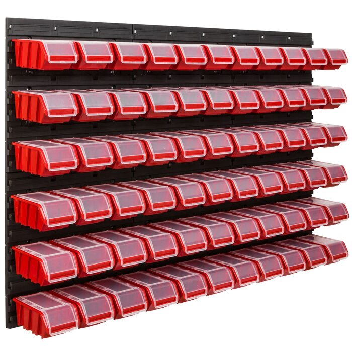 Стелажі для майстерні зі складськими коробками 117 x 78 см 66 коробок Настінна полиця зі штабелюваними коробками - Стінові панелі Надміцна полиця для контейнерів Інструменто-панелі з перфорованою дошкою Полиця для зберігання Полиця для гаража (3)