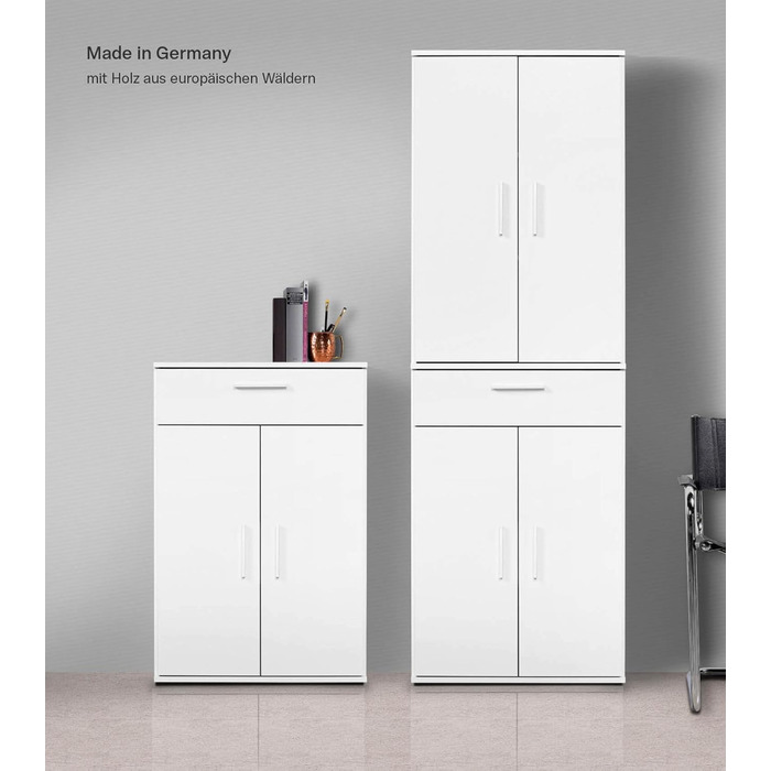 Багатофункціональна офісна шафа Mokebo Практична (60x90 см) з дерева, з шухлядою, картотекою, також підходить як шафа для взуття, шафа для передпокою або шафа для зберігання речей білого кольору, висота 90 см, білий -11