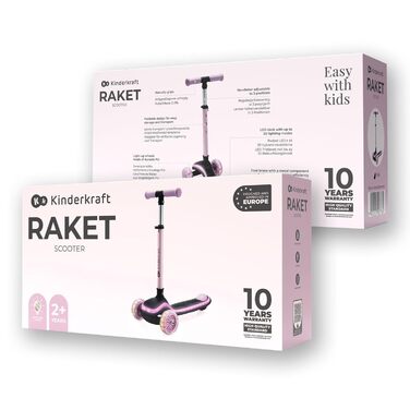 Дитячий самокат Kinderkraft RAKET (від 1 року, до 50 кг), LED-колеса, регульоване кермо, сучасний дизайн, рожевий