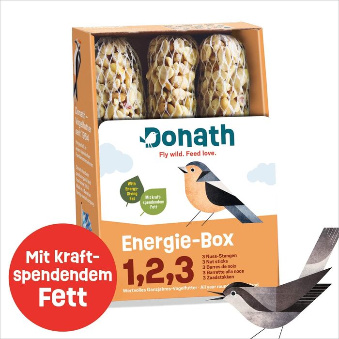 Горіхові батончики Donath Energy Box 1, 2, 3-3 (3 x 120 г) - традиційно вмочені в найкращий яловичий жир - цілорічний корм для диких птахів з бадьорим жиром - з нашої фабрики на півдні Німеччини