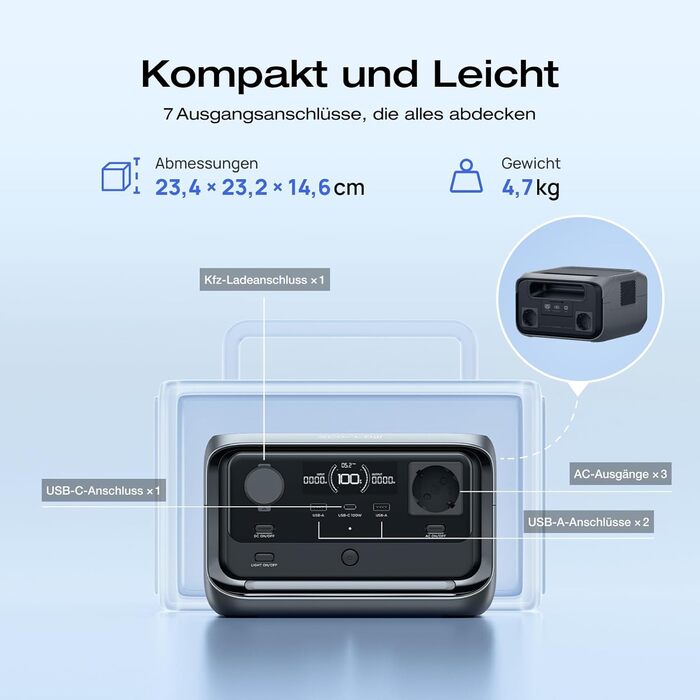 Портативна електростанція ECOFLOW RIVER 3 Plus, акумулятор LFP 286 Втгод, вихідна потужність до 1200 Вт, час роботи понад 16 годин для пристроїв &lt100 Вт, можливість розширення до 858 Втгод, ДБЖ &lt10 мс, сонячний генератор для кемпінгу, RV RIVER3 Plus