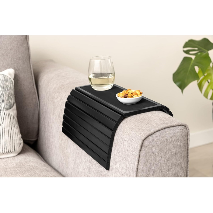 Піднос для дивана - Бамбуковий піднос для підлокітника, Підлокітник для дивана-батлера для організації, диванний батлер, Столик-піднос для підлокітників, переливчасті кольори підносів для дивана з органайзером чорний