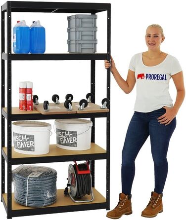 Надміцний стелаж, тонкий, чорний, 180x90x45 см, навантаження на полицю 350 кг, стелаж для підвалу, стелаж без болтів, гаражний стелаж, стелаж для зберігання 180x90x45 см, чорний