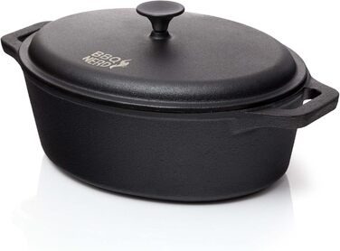 Сковорода BBQ-Nerd з кришкою (овальна, 33x26 см) з чавуну 6,4 л - каструля для смаження чавунна каструля для запікання - кокотниця