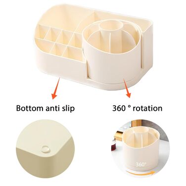 Органайзер для макіяжу, нековзний, PP, багатовідділний, поворотний на 360, органайзер для макіяжу для жінок і дівчат, зберігання косметичної косметики для туалетного столика, білий Вітрини косметичні/62 білі