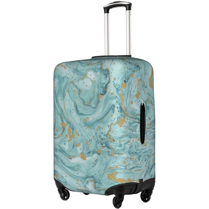 Чохол для валізи Азурит, блакитно-зелений з золотистим малюнком Олійний мармур, еластичний, миючий, захист від подряпин, для дітей та дорослих (45,753,3 см)