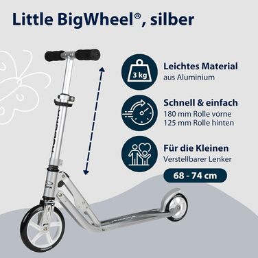 Самокат HUDORA Little BigWheel - безпечний алюмінієвий самокат для дітей від 3 років - регульований по висоті та складаний міський