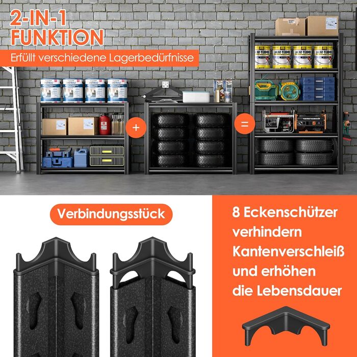 Міцний металевий стелаж 183x90x40 см з 5 регульованими металевими полицями Стелаж для зберігання в підвалі та майстерні Вантажопідйомність до 1000 кг Чорний 183 x 90 x 40 см