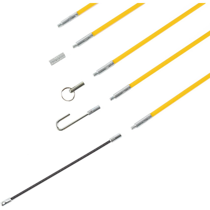Стандартний набір штанг для протягування кабелю CK MightyRods Pro 10 м, 4 гнучкі секції, стійкий до пошкоджень скловолоконний електричний пристрій для протягування кабелю, електромонтаж, пристрій для протягування кабелю для електриків CK T5421