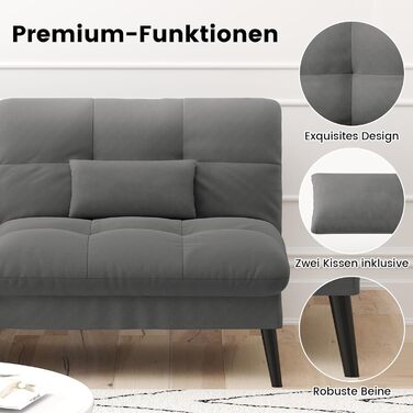 Місний диван-ліжко з функцією сну, чохол, футон, розкладний диван, кушетка-ліжко, кутовий диван, 5 регульованих кутів, ідеально підходить для квартир та віталень, тканина сірого кольору, 3-