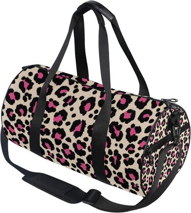 Спортивна сумка-дафл Леопард рожево-чорного кольору для подорожей та на вихідні, полотно, для чоловіків та жінок