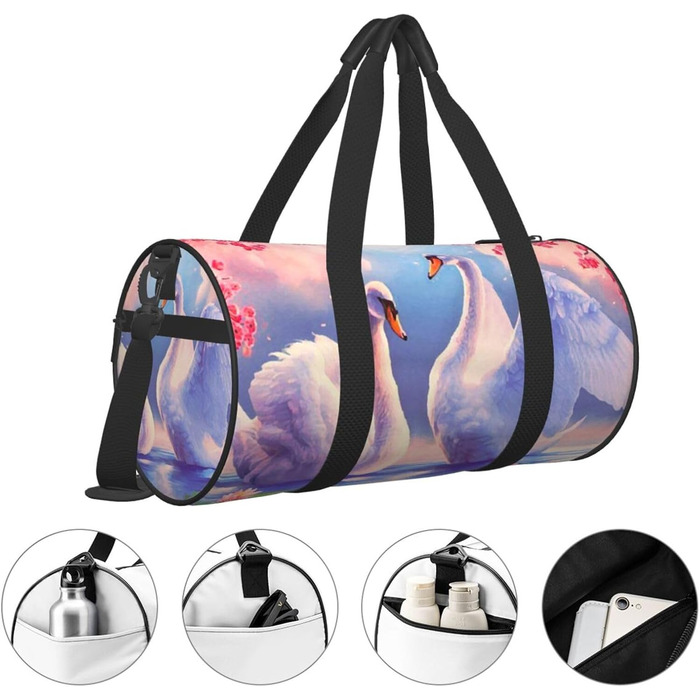 Спортивна сумка, дорожня сумка, біла з принтом рожевих квітів сакури, сумка для подорожей на ніч, чорна, універсальний розмір