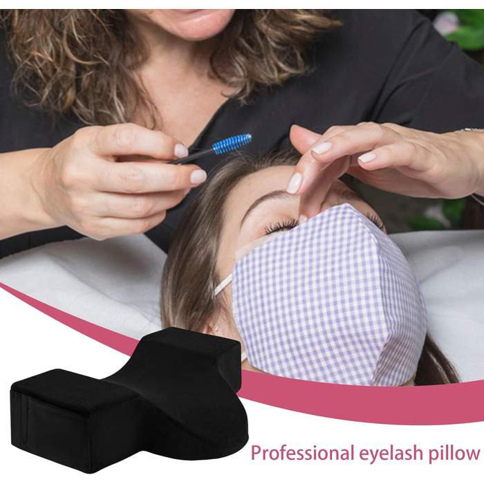 Подушка для вій для нарощування вій, вигнута подушка для шиї, салон краси, нарощування вій, подушка для шийного відділу хребта, ергономічний підголівник з кишенями для підтримки шиї та інструментів, чорна