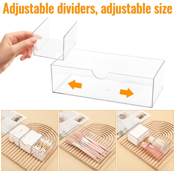 Секційний органайзер для косметики з висувними шухлядами, міні-органайзер для ванної кімнати з висувними шухлядами. Штабельований прозорий акриловий органайзер для макіяжу, для туалетного столика, ванної кімнати, спальні, письмового столу, 3-