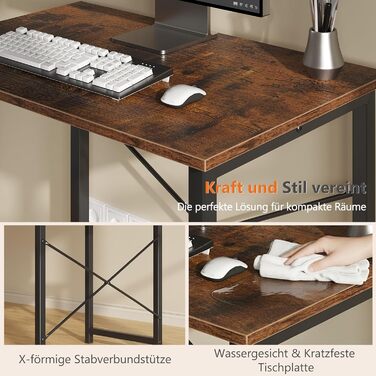 Маленький столик 80 x 50 x 75,4 см (31 дюйм), Комп&39ютерний стіл з металевим каркасом, Офісний стіл для навчання, Спальня, Вітальня, Коричневий, 31 дюйм 80 x 50 см