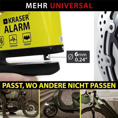 Протиугінний замок для мотоцикла з сигналізацією 110 дБ, посилений, 3 ключі (2 запасні). Високонадійний замок для мотоцикла та велосипеда, водонепроникний, з тросом нагадування 1.5 м, чохол. Універсальний замок, жовто-чорний., 6Y