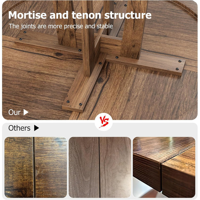 Круглий обідній стіл на 4-6 осіб, кухонний стіл зі стійкою хрестоподібною дерев&39яною основою, обідній стіл у фермерському стилі, для їдальні, кухні, вітальні, 122x122x76 см, дуб, тільки стіл Golden Phoebe