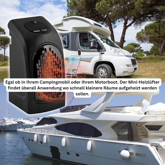 Міні-вентилятор/Зручний обігрівач MAUK Компактний для караванів та автофургонів Керамічний підключається до мережі 400 Вт PTC Електричний з цифровим світлодіодним термостатом Таймер Вилка живлення з поворотом на 90