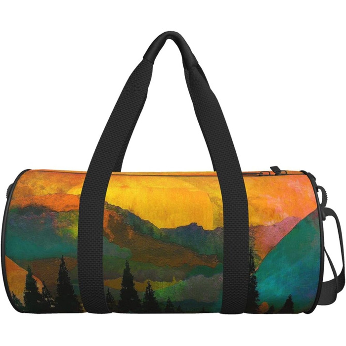 Спортивна сумка з мотивом дерев та сходу сонця, велика дорожня сумка для фітнесу, на вихідні та коротких подорожей для чоловіків та жінок