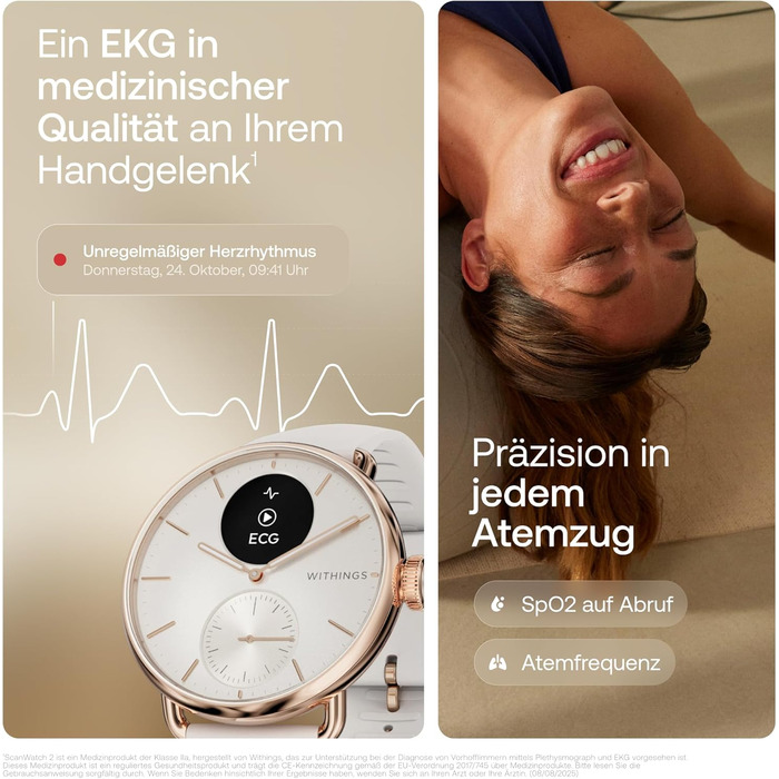 Гібридний смарт-годинник для здоров&39я серця для чоловіків та жінок - ЕКГ, SPO2, моніторинг температури, відстеження сну, здоров&39я дихання, відстеження циклу, 30-денний час роботи від батареї, iOS та Android Rotgold ScanWatch 2 - 38 мм, 2