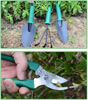 Набір садових інструментів Ulalaza (5 шт.) для догляду за рослинами механічний комплект з інструментами для обрізки, у зручній сумці (зелений чорний)