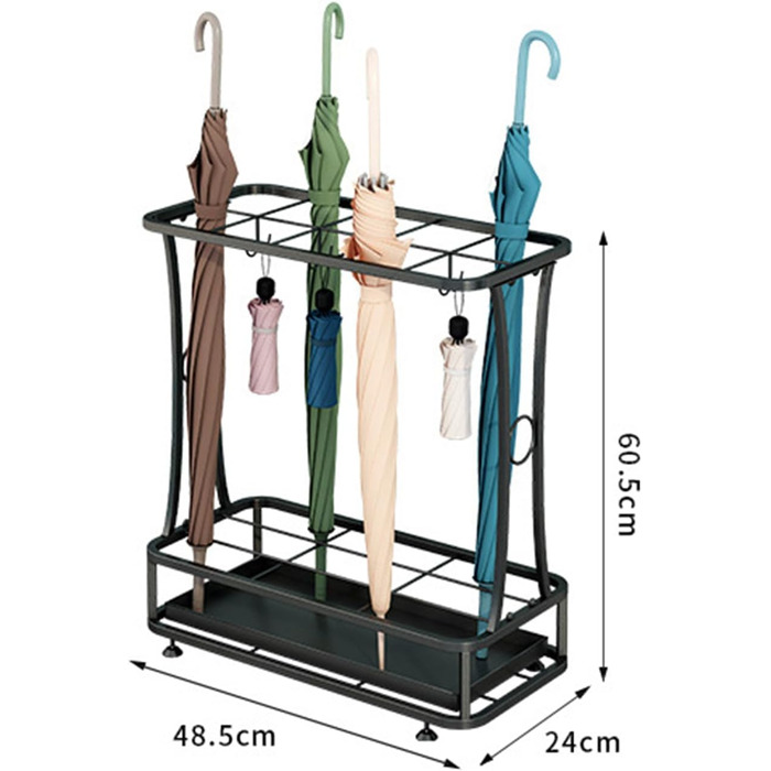 Внутрішня підставка для парасольок, металевий тримач для парасольки, окремо стояча підставка для парасольок для входу, дому, офісу з піддоном для крапель/металевим гачком