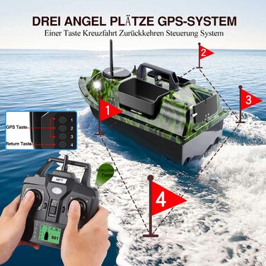 Човен для приманки Човен для приманки з GPS Човен для риболовлі Човен для приманки з ехолотом і GPS Коропова риболовля Знайти човен Ехолот з датчиком ехолота, запасні батарейки, сумочка Камуфляжний човен з ехолотом