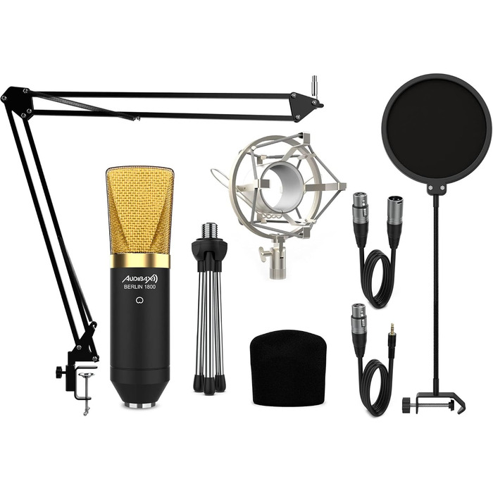 Студійний набір мікрофонів Audibax Berlin 1800 Gold Pro Pack мікрофон, стійка, поп-фільтр та кабелі