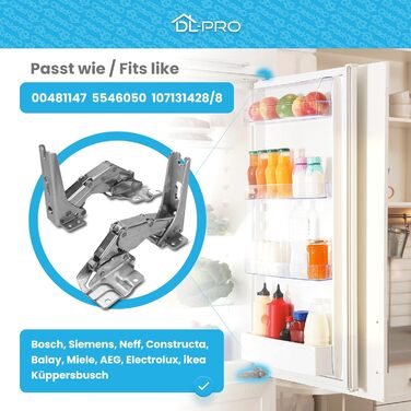 Петлі для холодильника DL-pro (2 шт.), сумісні з Bosch, Siemens, Miele, Neff, AEG, Electrolux (481147, 5546050, 407131425/8) - запчастини для вбудованих холодильників/морозильників