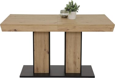 Обідній стіл Agnes на п&39єдесталі, матеріал на основі дерева з меламіновим покриттям, декор Artisan Oak, синхронізоване висування, 140-220x90x76 см